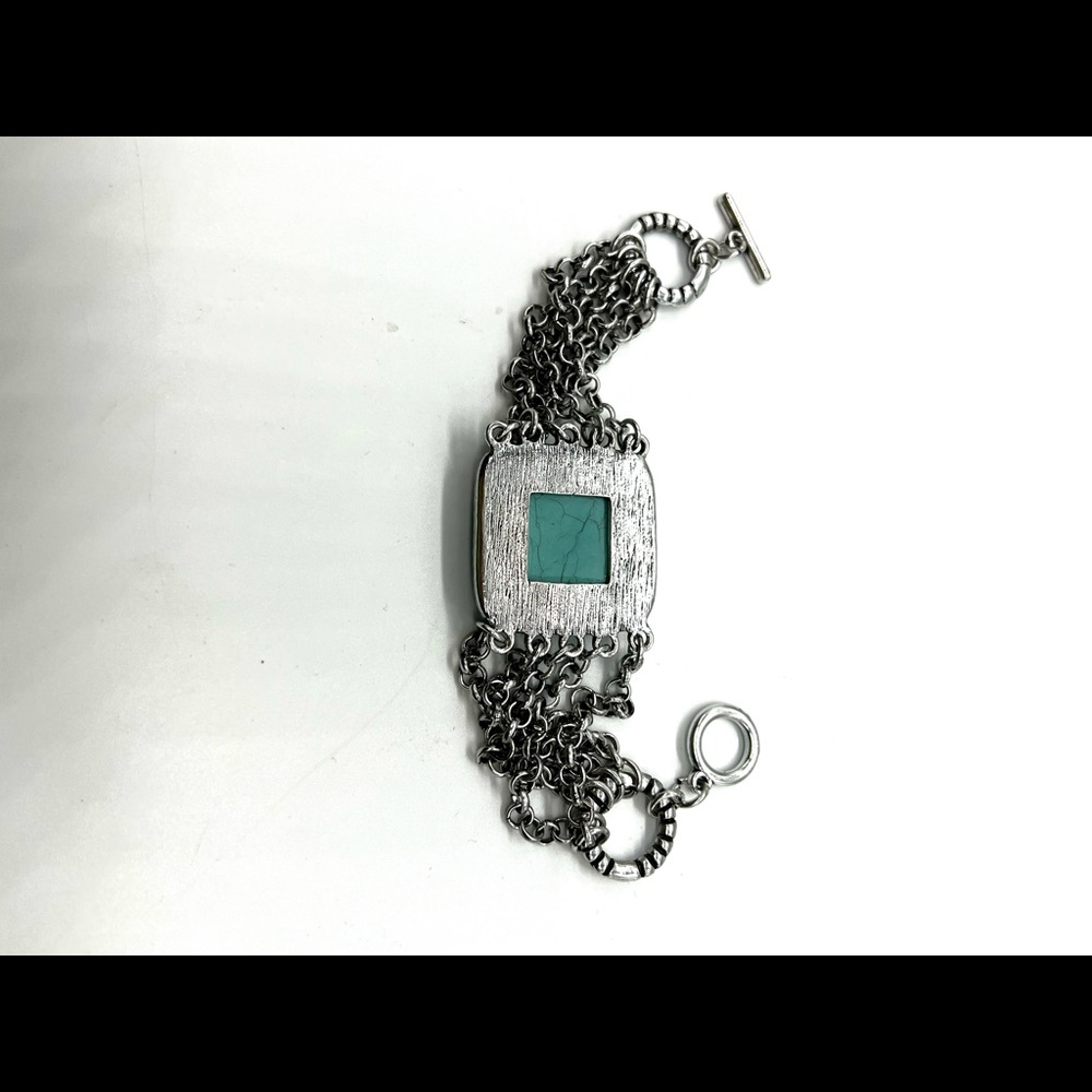 Faux turquoise silver tone vintage toggle Bracelet - Picture 6 of 7